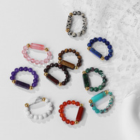Bague bohème en pierre naturelle faite à la main bague en perles de pierres précieuses en vrac élastique multicolore pour femmes