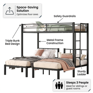 Litera Moderna Triple y Doble con Armazón de Metal Tamaño Twin XL en Existencia en EE. UU. para Uso Hotelero - Product Image 5