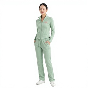Ensemble de survêtement polaire 2 pièces pour femme, le plus vendu, avec haut zippé à col montant et pantalon coupe droite, décontracté, toutes saisons, pour le sport - Product Image 1