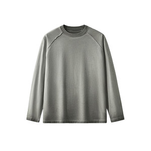 เสื้อยืดแขนยาวโอเวอร์ไซส์เข้ารูปสำหรับผู้ชายเสื้อ270GSM ผ้าฝ้ายย้อมสีสกปรกย้อมด้วยกรดซักแบบสวมหัวสไตล์ฮิปฮอป - Product Image 4