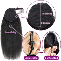 Queue de cheval brésilienne Remy Kinky Straight en cheveux humains, extension 100% naturelle, avec cordon de serrage, simple épaisseur, noir naturel # 1B Femmes