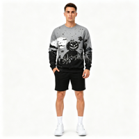 Sweat-shirt décontracté à col rond pour homme, personnalisé ODM, avec motif citrouille sublimé et impression intégrale, idéal pour Halloween