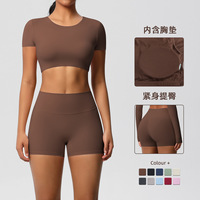 Vêtements d'entraînement personnalisés pour femmes ensembles de fitness de gymnastique haut court de Yoga sans couture et pantalon deux pièces brassière Pad Shorts grande taille costume de Yoga