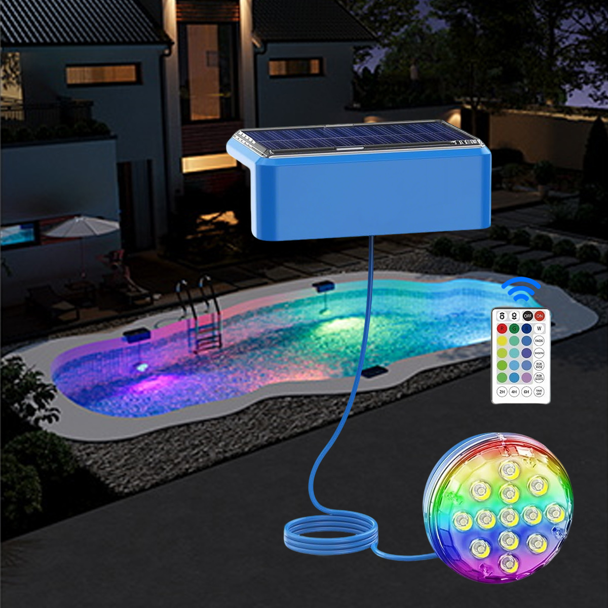 Outdoor LED Pool Light Underwater Solar Floating IP68 Waterproof Plastic RGB Submersible Lamp Remote Control 2-Year Warranty