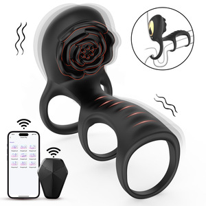 A Male App Wireless Remote Control Electric Locking Sperm Ring with Three Rings and 10 Frequency <b>Vibration</b> for Couple Share - Product Image 1