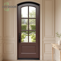 Porte d'entrée simple en bois massif courbé, finition française, avec insert en verre à 9 panneaux, en acajou et chêne, pour maison
