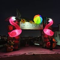 Publicité Extérieure Fête sur la Plage d'Été Entrée Animale Palmier Décoration Tropicale Arche Flamant Rose Gonflable avec Lumière LED