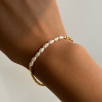 Nouveau Bracelet Femme Dazan 2026 en Acier Inoxydable Plaqué Or 18 carats de Haute Qualité avec Deux Styles de Perles d'Eau Douce Naturelles et Fermoir OT