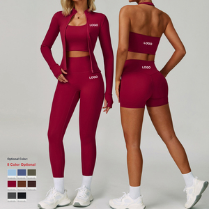 Personnalisé de haute qualité vêtements d'entraînement femmes fermeture éclair à manches longues Fitness Conjunto De Yoga veste de sport Gym course ensemble de vêtements de sport - Product Image 2