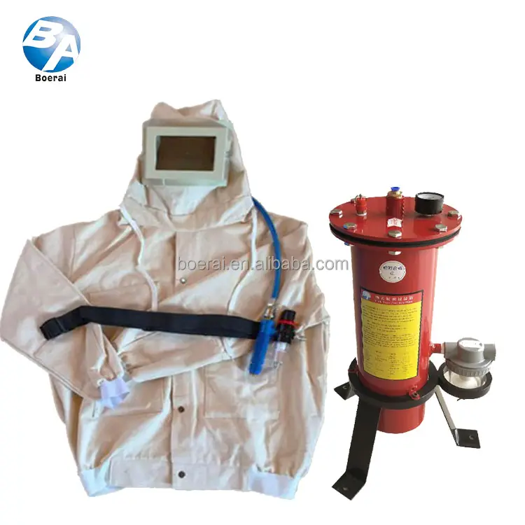 White canvas square window sandblasting suit with Air cooling pipe and Air filter
