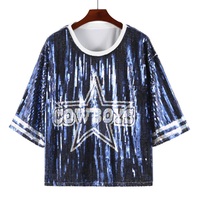 T-shirt à paillettes Dallas Cowboys pour femmes, 10 couleurs, pour le jour du match, style sportif, haut à paillettes pour le football américain