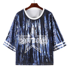 10 Colors Game Day Sports Dallas Cowboy Jersey <strong>Sequin</strong> T-Shirt Cowboy Football <strong>Sequin</strong> <strong>Tops</strong> for Women - Product Image 5