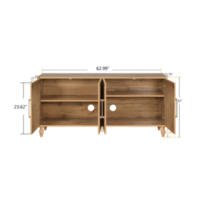 Carved Flower Door Large Storage Cabinet Natural <b>Wood</b> Metal Handle Living Room Kitchen Entryway - Product Image 5