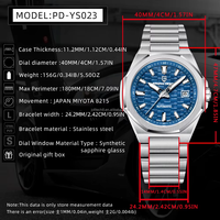 Montre à quartz de luxe pour homme Pagani, cadran bleu, aiguilles en verre, bracelet en acier inoxydable, étanche 100 m, affichage de la date lumineux, accents en bois