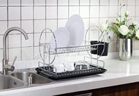 Étagère de rangement pour vaisselle de cuisine en métal à deux niveaux avec égouttoir et porte-couverts amovible pour l'organisation de la vaisselle