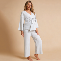 Pyjama en bambou personnalisé Baifei certifié OEKO-TEX, ensemble de maternité respirant en coton biologique tricoté, deux pièces amples pour femme