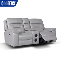 Sofá Seccional Reclinable Eléctrico Moderno de 3 Plazas MANWAH CHEER en Piel Gris, Juego de Muebles de Lujo para Sala de Estar con Mesa Desplegable