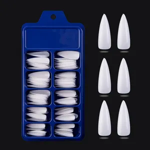 100 PCS ABS Artificial Transparent Full Cover Nail Tips Pointed Long False Finger Nails Supplier For Lady