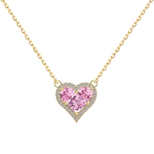 Servizio OEM ODM, Collana Halo in Argento 925 Placcato Oro con Gemma a Cuore Rosa ad Alta Saturazione, Prezzo all'Ingrosso, Personalizzazione con Etichetta Privata - Product Image 1