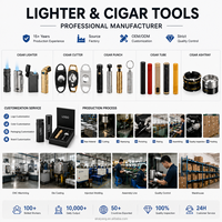 Briquet à cigares portable 4-en-1 à triple flamme, torche rechargeable avec coupe-cigares en V, poinçon et support à cigares, coffret cadeau de luxe