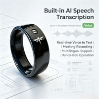 Bague Intelligente en Céramique Noire Effet Miroir Brillant Étanche IP68 Anti-Poussière Transcription Vocale IA Prise en Charge SDK API Démo OEM Télécommande