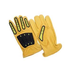 GLOVEMAN Custom Heavy Duty TPR Impact Industrial Construction Waterproof Safety Work Cowhide Leather Driving Tig Welding Gloves