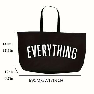 Grand sac fourre-tout noir imprimé EVERYTHING, spacieux, réutilisable, écologique, capacité de 69 cm, idéal pour les courses, les courses quotidiennes et les sorties décontractées - Product Image 3
