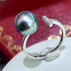 Bague en perle noire de Tahiti naturelle de luxe en gros, de la série Light Luxury, corps entier en argent pur S925 avec boîte cadeau - Product Image 2