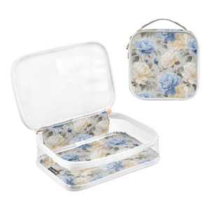 Hawaii Custom Puakenikeni LeiVintage Blue White Rose Women's 2-piece Transparent <b>Makeup</b> <b>Storage</b> Bag Travel Toiletry Bag - Product Image 3