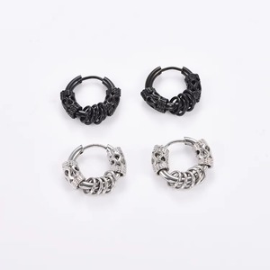 1 Par/2 Piezas de Aretes Clásicos Punk de Acero Inoxidable, Aretes Redondos Góticos con Patrón Vintage Grabado, Aretes de Aro Hip Hop, Joyería para Motociclistas - Product Image 4