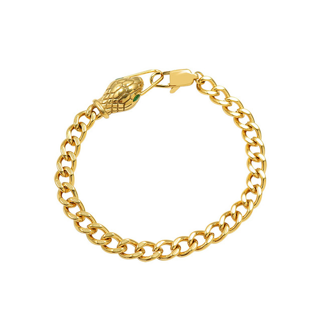 18K Gold Plated Stainless Steel Snake Head Charm Bracelets for Women Fashionable Silver Color Girls' Bangles & Bangles