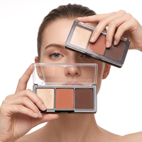 Palette de fards à paupières personnalisée à 3 compartiments en plastique noir avec couvercle transparent, étiquette privée, compact cosmétique pour blush, logo personnalisé, boîte vide pour poudre