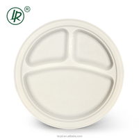 Assiette compostable blanche à 3 compartiments de 9 pouces Assiettes jetables à usage unique Vaisselle en bagasse biodégradable pour le camping