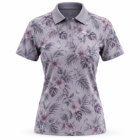 Kaos Golf Polo Wanita Dusty Lavender Hibiscus Floral Golf Print Lengan Pendek Pelindung Sinar Matahari untuk Golf dan Acara Santai