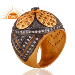 แหวนเพชรซิคอนสีขาวสไตล์วินเทจ ขายส่ง แหวนทองชุบ 18k ทำมือ วัสดุทองเหลือง สำหรับผู้จำหน่ายเครื่องประดับแฟชั่น - Product Image 2