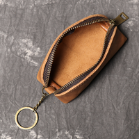 Porte-clés en cuir véritable Crazy Horse avec fermeture éclair, petite bourse à monnaie, étui à clés en cuir vintage, mini portefeuille pour homme, logo personnalisé