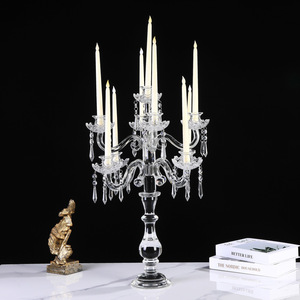 5 Arms K9 <b>Crystal</b> Candelabra with Hurricane Glass & <b>Crystal</b> Drops Wedding Table Centerpiece for Banquet Home Decor - Product Image 4