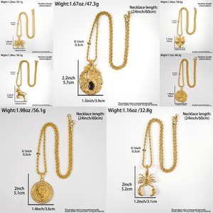 Collier pendentif unisexe en acier inoxydable plaqué or 18 carats avec agate, motif religieux et animal, étanche, chaîne à maillons, vente en gros - Product Image 6
