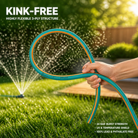 Tuyau d'arrosage de jardin en PVC renforcé GH-15, 15 m, 1/2 pouce, flexible, pour l'irrigation des pelouses, pour l'arrosage extérieur domestique