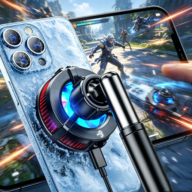2 in 1 Magnetic Wireless Charging Phone Cooler with Tripod Stand Fast Semiconductor Cooling Radiator for iPhone Streaming Gaming