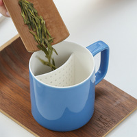 Tasses à Infuseur à Thé en Porcelaine Créative, Tasse à Thé en Céramique à Feuilles Libres avec Couvercle