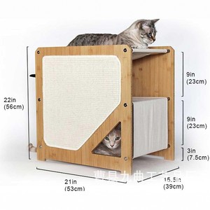 Solid Wood Cat House With <b>Scratching</b> <b>Post</b> And Cat Tree Multi Functional Cat Habitat For All Seasons Durable Design - Product Image 4