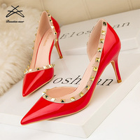 Femmes court mi mince talons affaires dame étincelle travail officiel femmes chaussures à talons hauts dames Rivet chaussures à talons