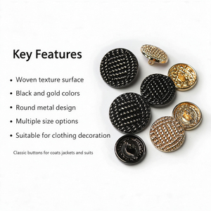 Boutons ronds en alliage de zinc à texture tissée, boutons décoratifs noirs et dorés à coudre pour costume, manteau, veste, gilet, trench-coat - Product Image 1