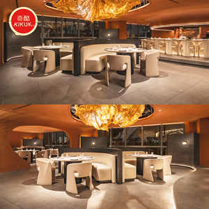 Ensemble de mobilier de restaurant commercial de luxe avec sièges en velours courbés, tables circulaires en marbre et ensembles de chaises - Product Image 3