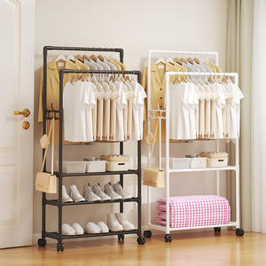 Portant à Vêtements Multifonctionnel en Métal avec Étagère à Chaussures et Chapeaux, Rangement pour Chambre, Organisateur de Placard - Product Image 1
