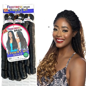 3x <span class=keywords><strong>Tresses</strong></span> françaises bouclées pour tressage au crochet, fibres premium pré-étirées, 3x boucles françaises, 22 pouces, en stock, livraison rapide - Product Image 3