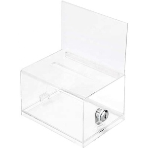 Caja de colección de tarjetas de visita acrílicas, caja de votación, caja de opinión pública que se puede insertar con folleto y cerradura - Product Image 1