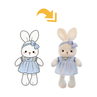Adorable lapin en peluche en robe à carreaux avec broderie marguerite et bandeau à nœud, douce poupée lapin blanc pour filles, cadeau de Pâques