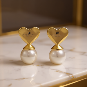 Boucles d'oreilles Pillibaba en forme de cœur plaquées or avec perles de culture AAA de forme ronde, bijoux classiques pour femmes à porter au quotidien - Product Image 2